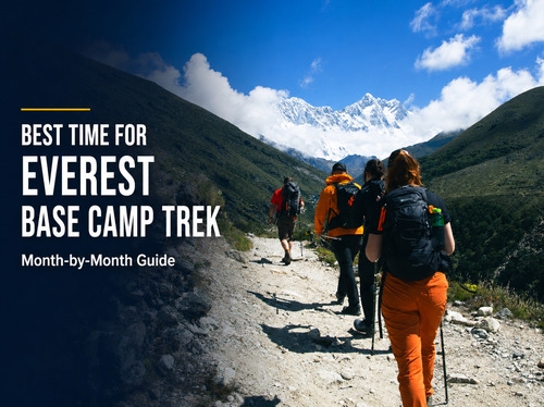 Trekkers walking toward Everest Base Camp during the best trekking season
